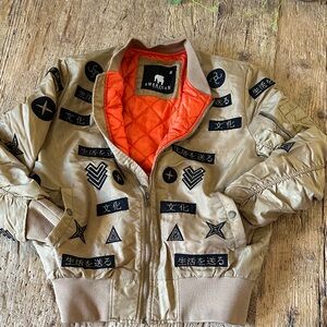 American Stitch Tan Bomber Jacket with Black Patches